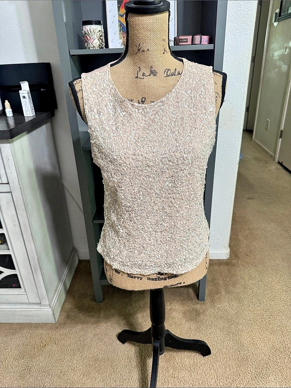 EXPRESS Sequin Scoop Neck Tank Top Pink Size Large